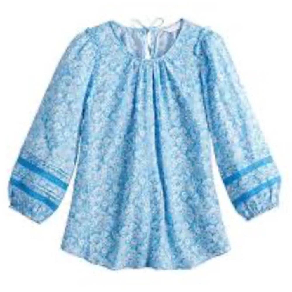 LC LAUREN CONRAD Blue + White Floral Flowy Puff Sleeve Women's Top Size XS